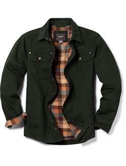 Men's Twill All Cotton Flannel Shirt Jacket, Soft Long Sleeve Shirts, Flannel Lined Outdoor Hunting Shirt Jackets