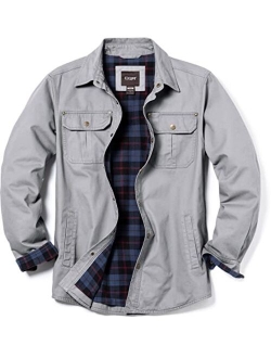 Men's Twill All Cotton Flannel Shirt Jacket, Soft Long Sleeve Shirts, Flannel Lined Outdoor Hunting Shirt Jackets