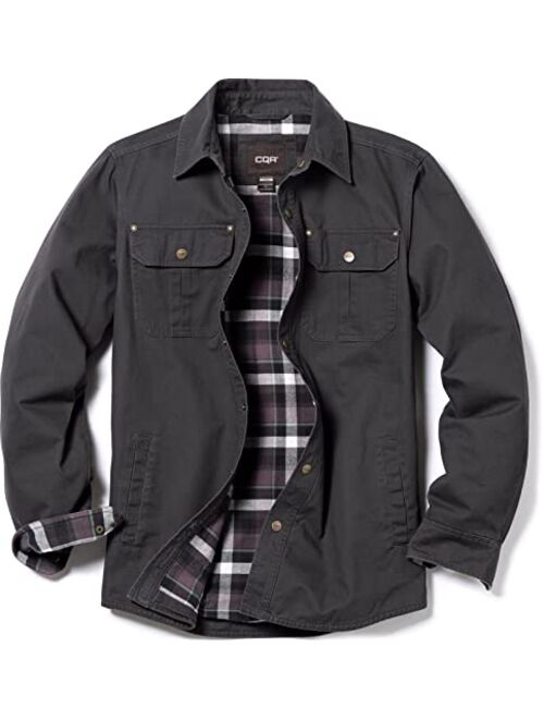 CQR Men's Twill All Cotton Flannel Shirt Jacket, Soft Long Sleeve Shirts, Flannel Lined Outdoor Hunting Shirt Jackets