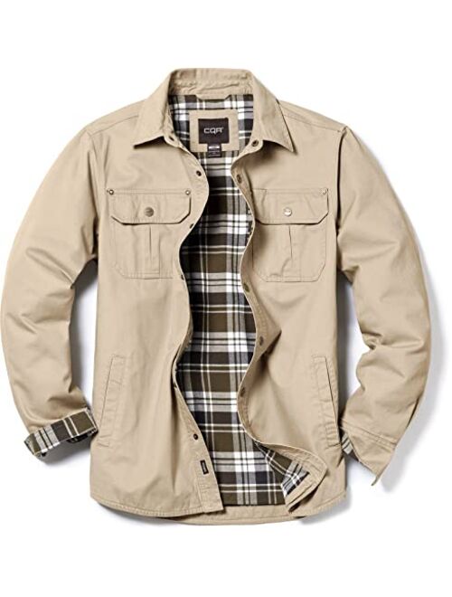 CQR Men's Twill All Cotton Flannel Shirt Jacket, Soft Long Sleeve Shirts, Flannel Lined Outdoor Hunting Shirt Jackets