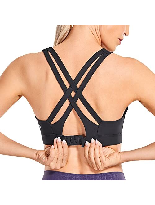 CRZ YOGA Women's Back Closure Strappy Sports Bras Full Coverage Criss Cross Wireless Padded Workout Yoga Bra Tops