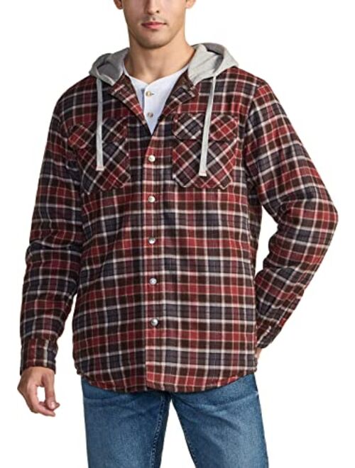 CQR Men's Quilted Lined Flannel Hooded Shirt Jacket, Soft Long Sleeve Outdoor Plaid Shirt Jackets