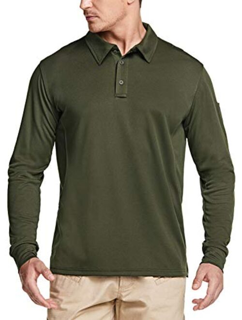 CQR Men's Long Sleeve Tactical Work Shirts, Dry Fit Lightweight Polo Shirts, Outdoor Performance UPF 50+ Collared Shirt