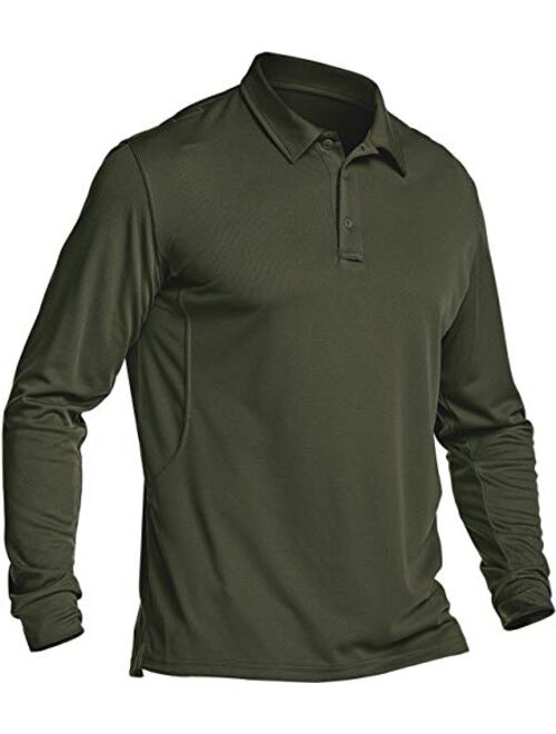 CQR Men's Long Sleeve Tactical Work Shirts, Dry Fit Lightweight Polo Shirts, Outdoor Performance UPF 50+ Collared Shirt