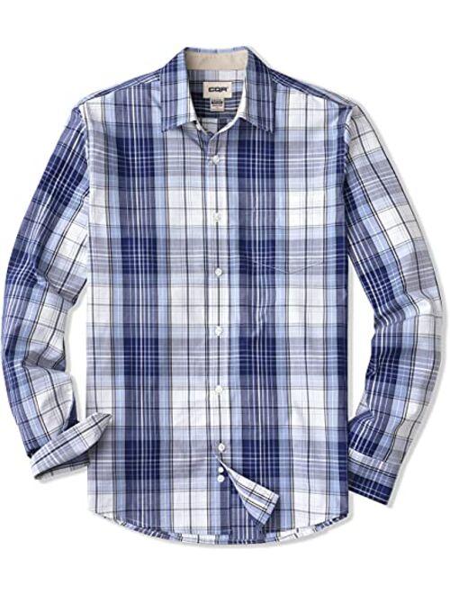CQR Men's Regular Fit Long Sleeve Shirts, 100% Cotton Button-Up Casual Poplin Shirt