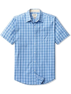 Men's Regular Fit Short Sleeve Shirts, 100% Cotton Button-Up Casual Poplin Shirt
