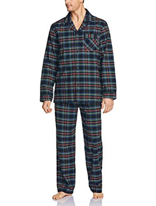 CQR Men's 100% Cotton Plaid Flannel Pajama Set, Brushed Soft Lounge & Sleep PJ Top & Bottom with Pockets