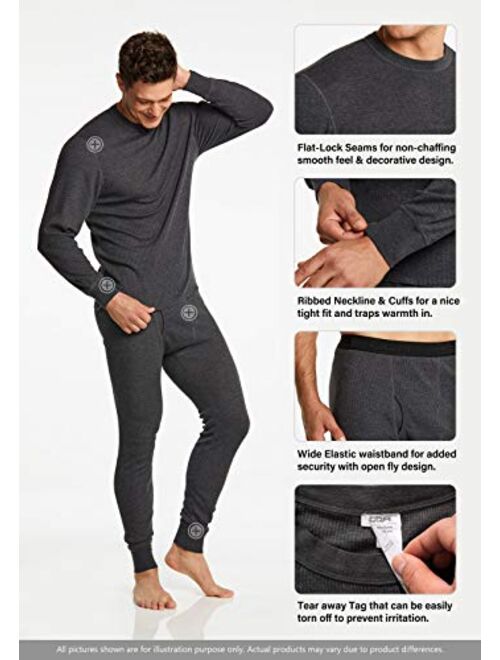 CQR Men's Thermal Underwear Set, Midweight Waffle Knit Thermal Top and Bottom, Winter Cold Weather Long Johns with Fly