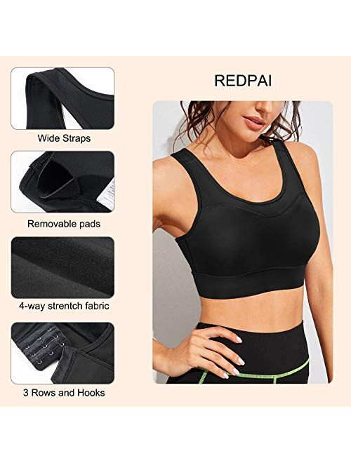 REDPAI High Impact Support Sports Bra for Women Racerback Padded Full Coverage Workout Wirefree Bra Adjustable