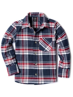 Kids Little Boys Girls Baby Plaid Flannel Shirt Long Sleeve, All-Cotton Soft Brushed Casual Button Down Shirts
