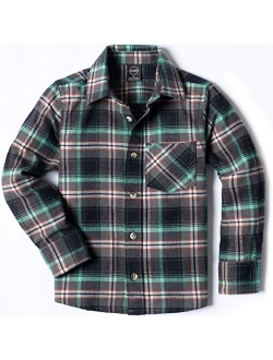 Kids Little Boys Girls Baby Plaid Flannel Shirt Long Sleeve, All-Cotton Soft Brushed Casual Button Down Shirts