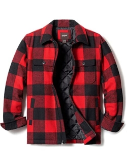 Men's All Cotton Quilted Shirt Jacket, Soft Brushed Flannel Shirts, Plaid Outdoor Work Jacket