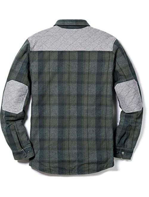 CQR Men's All Cotton Quilted Shirt Jacket, Soft Brushed Flannel Shirts, Plaid Outdoor Work Jacket