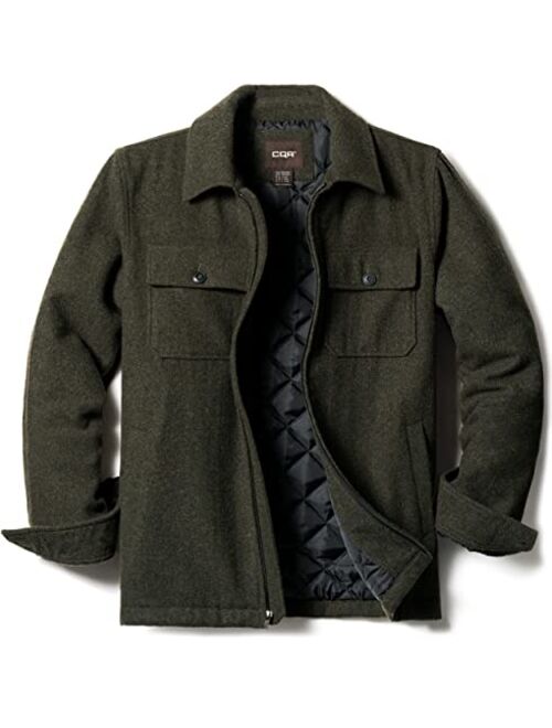 CQR Men's All Cotton Quilted Shirt Jacket, Soft Brushed Flannel Shirts, Plaid Outdoor Work Jacket