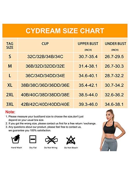 CYDREAM Women High Impact Sports Bra Racerback Running Bras Wireless Adjustable Straps Hook Quick Dry Max Support