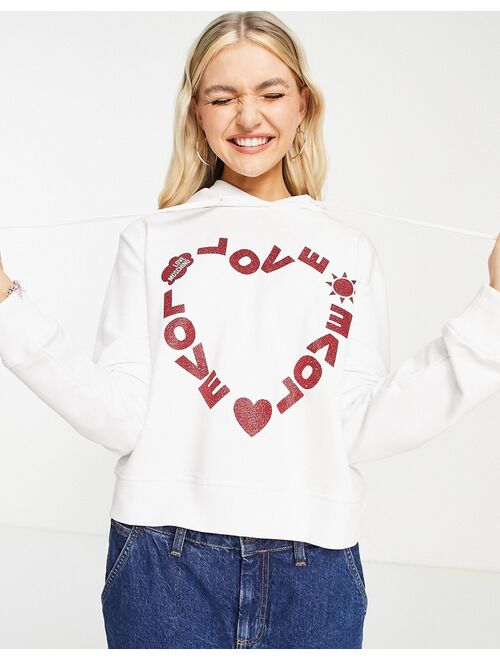 Love Moschino heart logo hooded top in white