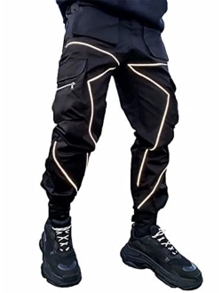 Cuyr Mens Cargo Colorblock Pants Hip Hop Techwear Harem Pant Jogger Sweatpants with Pockets