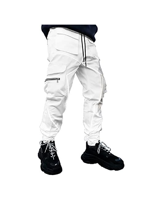 Cuyr Mens Cargo Colorblock Pants Hip Hop Techwear Harem Pant Jogger Sweatpants with Pockets