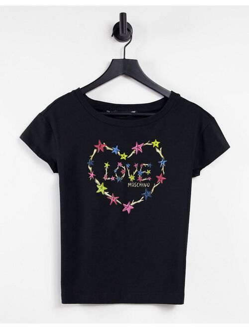 Love Moschino star heart logo T-shirt in black
