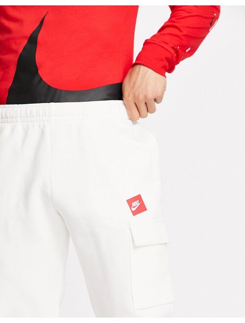 Nike Just Do It cuffed cargo fleece jogger sweatpants in white