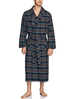 Men's 100% Cotton Flannel Robe, Lightweight Soft Plaid Lounge & Night Sleepwear Robes