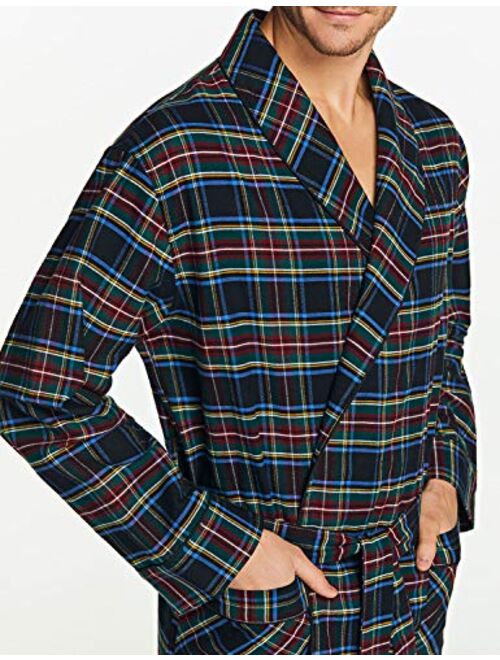 CQR Men's 100% Cotton Flannel Robe, Lightweight Soft Plaid Lounge & Night Sleepwear Robes