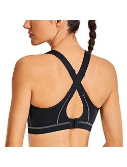 SYROKAN High Impact Criss Cross Sports Bras for Women High Neck Wirefree Full Coverage Padded
