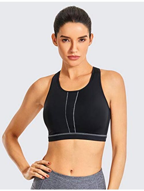 SYROKAN High Impact Criss Cross Sports Bras for Women High Neck Wirefree Full Coverage Padded