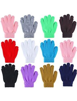Cooraby 12 Pairs Kid's Winter Magic Gloves Children Stretchy Warm Magic Gloves Boys or Girls Knit Gloves