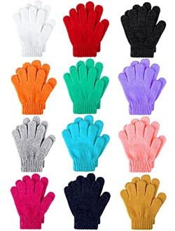 Cooraby 12 Pairs Kids Warm Gloves Chenille Cashmere Stretchy Knitted Gloves for Boys Girls