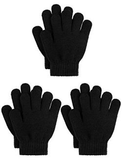 Cooraby 3 Pairs Kid's Winter Gloves Thick Cashmere Warm Knitted Gloves Children Cold Weather Gloves