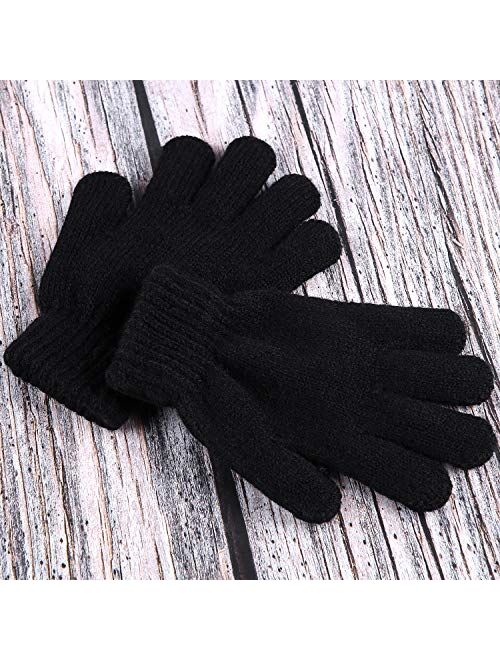 Cooraby 3 Pairs Kid's Winter Gloves Thick Cashmere Warm Knitted Gloves Children Cold Weather Gloves