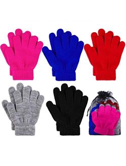 Cooraby 5 Pairs Kids Gloves Winter Magic Gloves Children Stretchy Full Fingers Gloves with Gift Mesh Bag