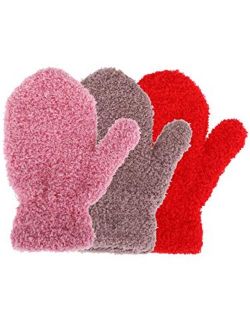 Satinior 3 Pairs Toddler Magic Stretch Mittens Little Girls Soft Knit Mitten Baby Boys Winter Knitted Gloves