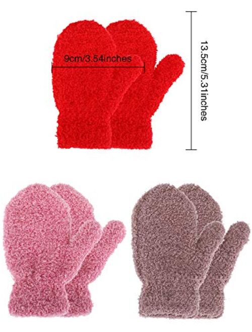 Satinior 3 Pairs Toddler Magic Stretch Mittens Little Girls Soft Knit Mitten Baby Boys Winter Knitted Gloves