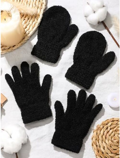 Satinior 6 Pairs Toddler Knitted Gloves Kids Winter Warm Stretchy Mittens Soft Lightweight Mittens for Boys and Girls