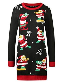 Camii Mia Women's Long Xmas Party Crew Neck Ugly Christmas Sweater Dress