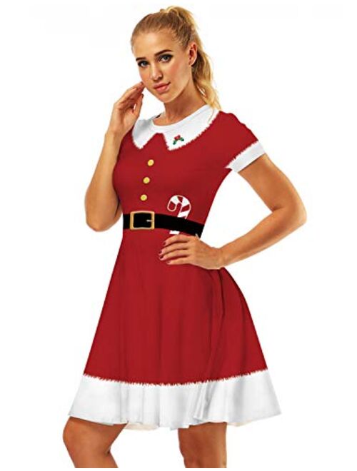PIZOFF Womens Short Sleeve Casual A-Line Christmas Dress