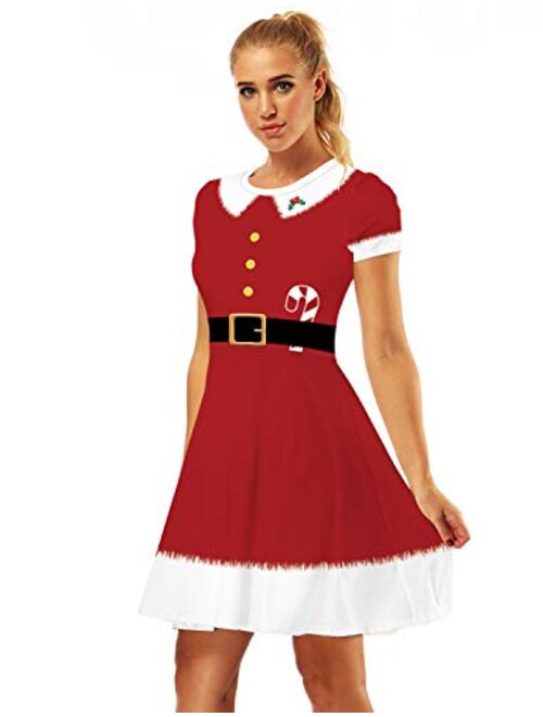PIZOFF Womens Short Sleeve Casual A-Line Christmas Dress