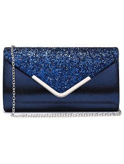 Women Evening Bags Formal Clutch Purses for Wedding Party Prom Gown Handbags with Shoulder Chain and Glitter Flap