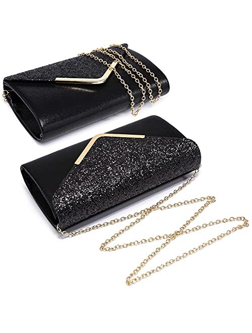 DASEIN Women Evening Bags Formal Clutch Purses for Wedding Party Prom Gown Handbags with Shoulder Chain and Glitter Flap