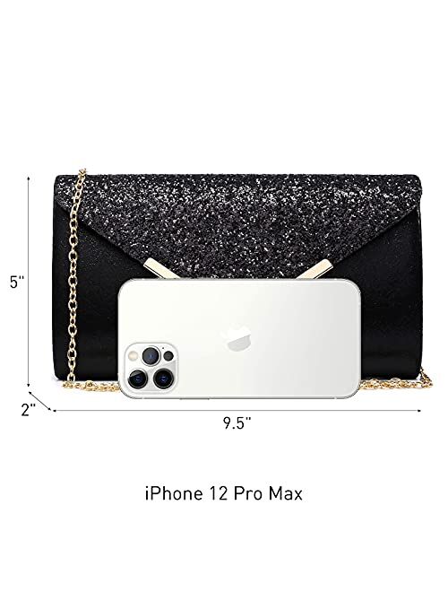 DASEIN Women Evening Bags Formal Clutch Purses for Wedding Party Prom Gown Handbags with Shoulder Chain and Glitter Flap