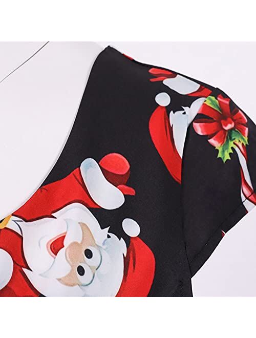 NBXNZWF Casual Dress for Women Christmas Dress Fall Holiday Xmas Santa Short Sleeve Snowman Homecoming Dresses
