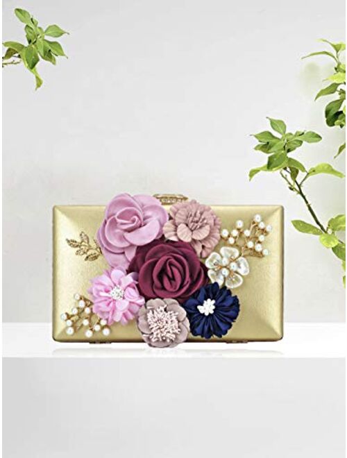 DASEIN Women Flower Clutch Handbag Evening Bag Prom Party Wedding Cocktail Clutch Purse with Pearl Beaded