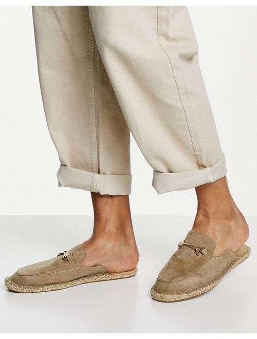 Asos Design slip on mule espadrilles in stone faux suede with snaffle