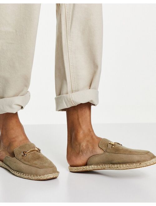 Asos Design slip on mule espadrilles in stone faux suede with snaffle