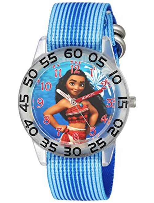 DISNEY Girls' Moana Analog-Quartz Watch with Nylon Strap, Blue, 16 (Model: WDS000043)