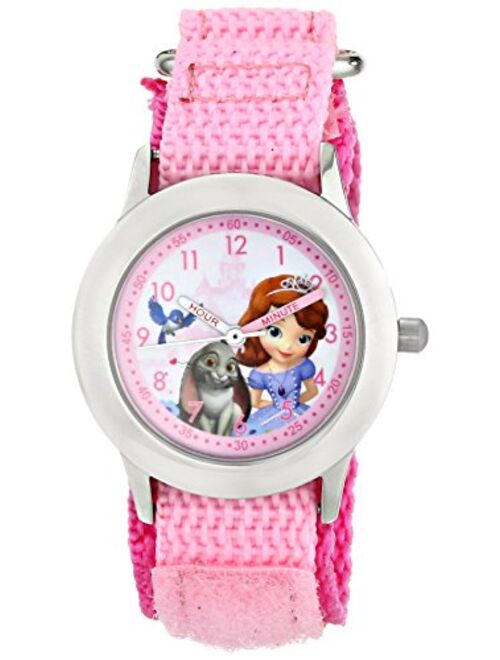 Disney Kids' W001069 "Sofia Time Teacher" Stainless Steel Watch with Pink Nylon Band