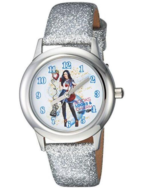 DISNEY Girls Descendants 2 Stainless Steel Analog-Quartz Watch with Leather-Synthetic Strap, Silver, 15 (Model: WDS000249)