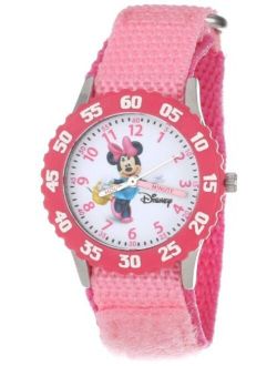Kids' W000024 Minnie Mouse Time Teacher Stainless Steel Watch with Pink Nylon Band